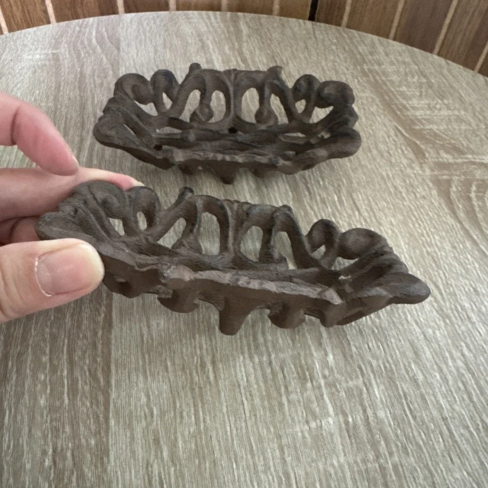 Cast Iron Scroll Soap Dish / Business Card, Rust - Set of 2