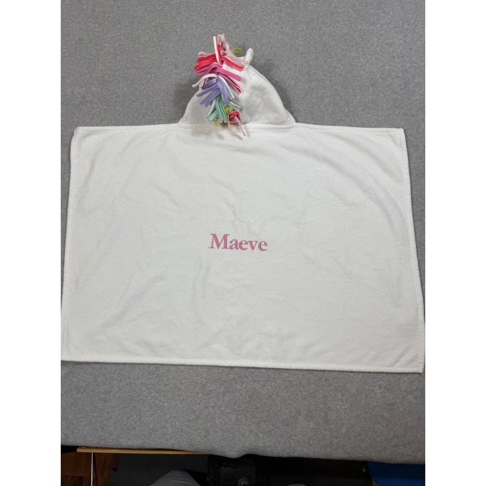 Pottery Barn Kids Unicorn Hooded Towel White Cotton Maeve Personalized 23x34