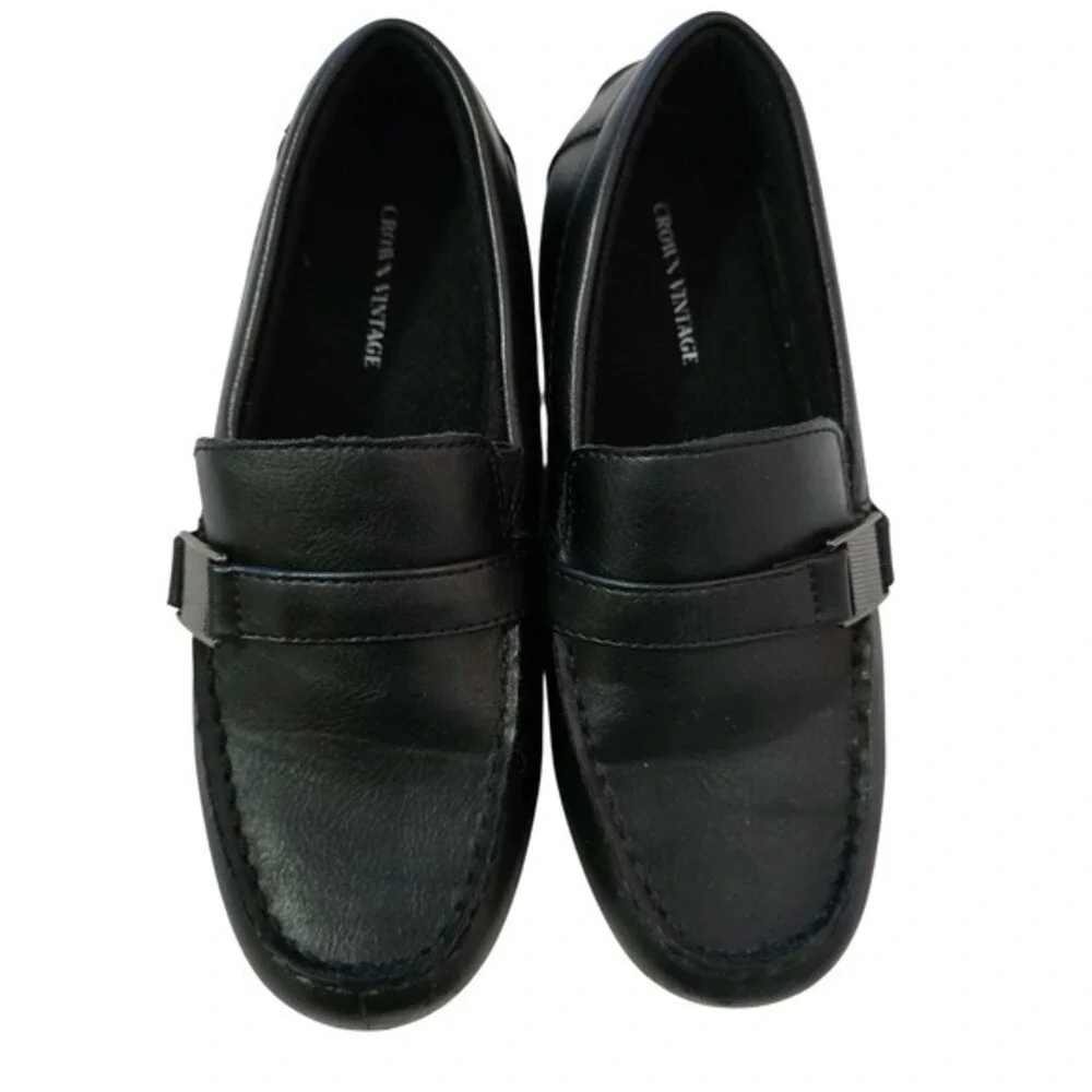 Crown Vintage Donovan Boys Black Loafers Slip On Dress Shoes‎ Size 3 Classic
