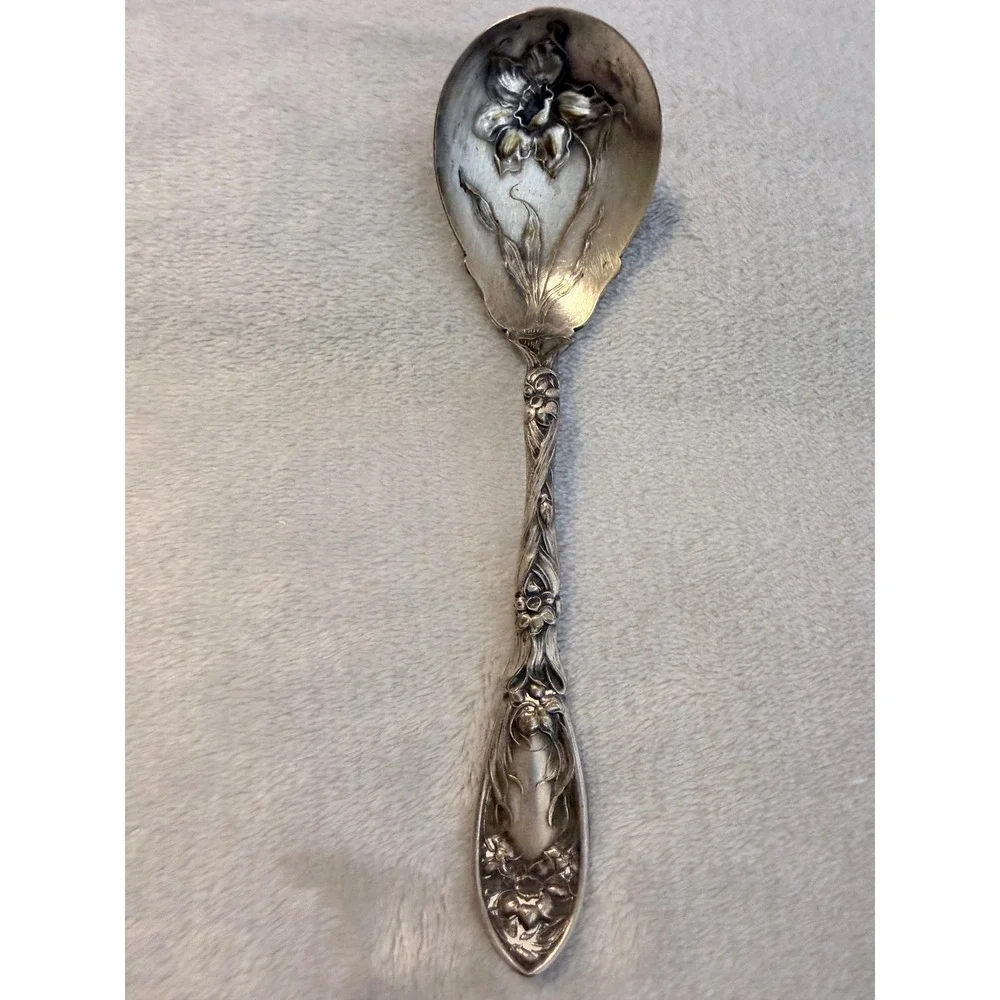Oxford‎ Silver Plate Co Narcissus 1908 Art Nouveau Berry Serving Spoon Floral