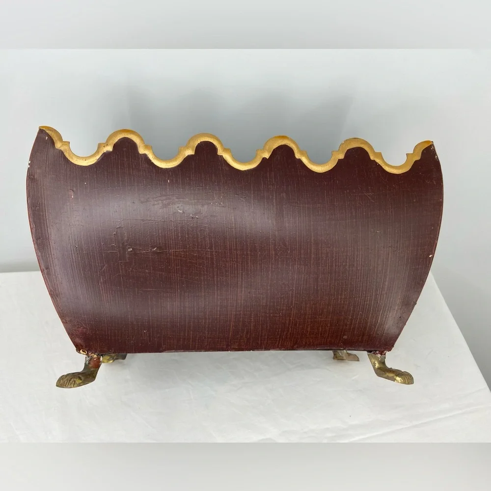 Tole Painted Planter Scalloped Upper Edge outlined inGold paint Claw Footed Base
