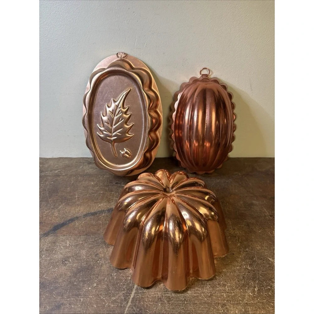 LOT of 3 Copper Toned Jello-O Mold Wall Hangings Vintage