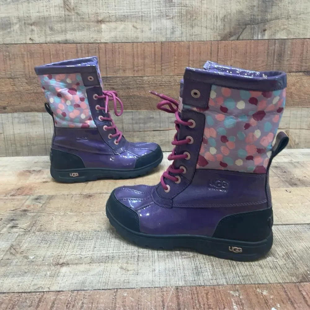 UGG Snow Boots Kids Size 4 34 Purple Polka Dot Lace Up Insulated Winter 1005581K