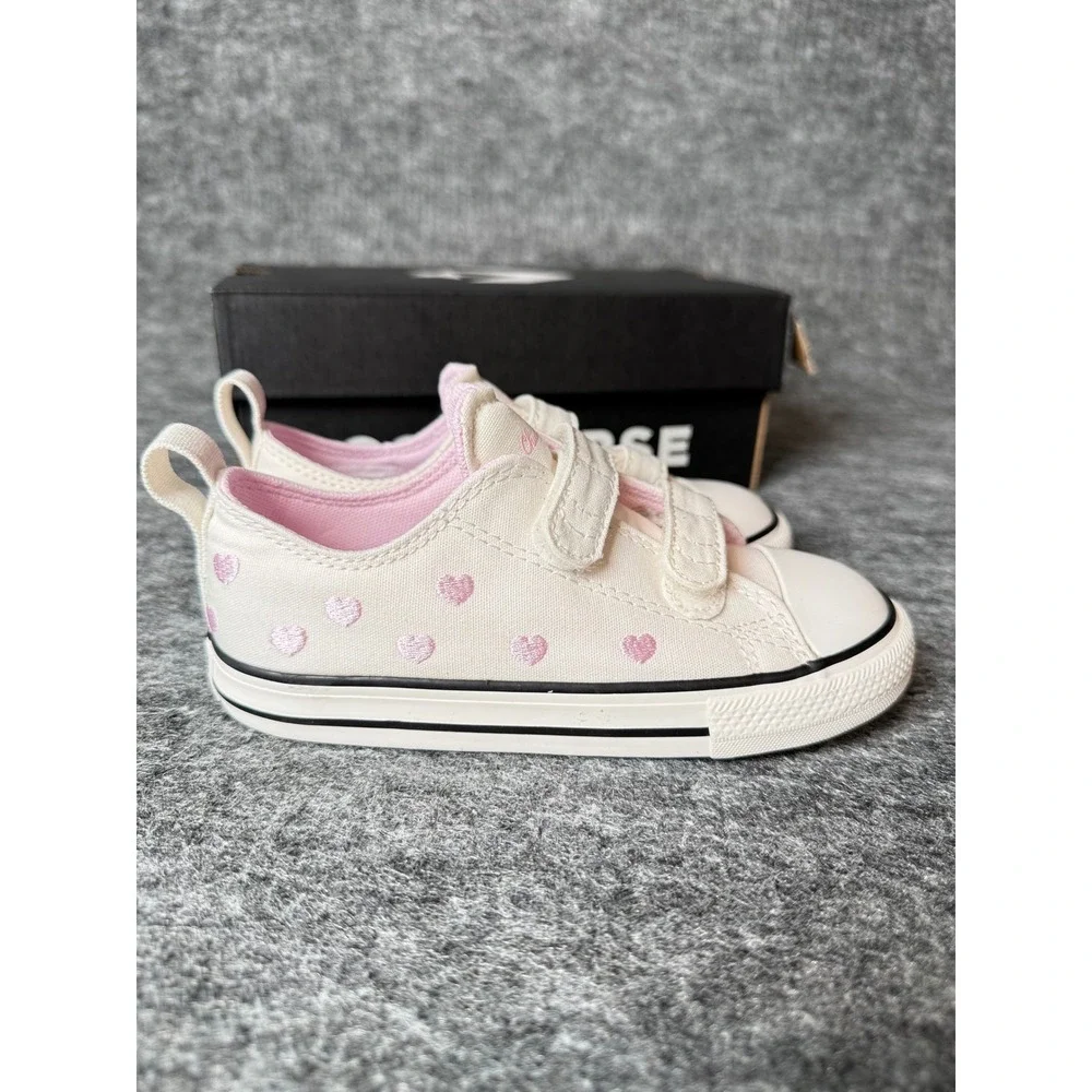 Converse Chuck Taylor All Star 2V OX Infant Toddler Heart Shoes White Pink