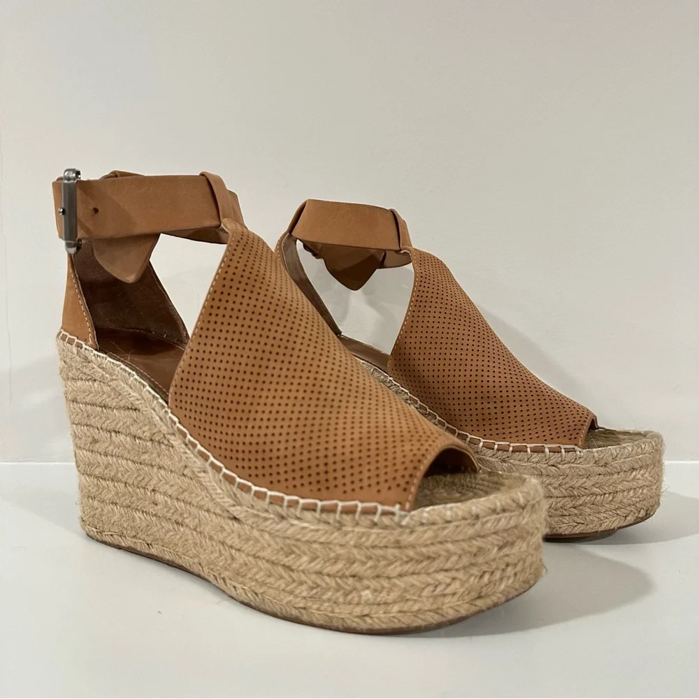 Marc Fisher Annie Perforated Wedge Platform Espadrille Blush Suede Size 8