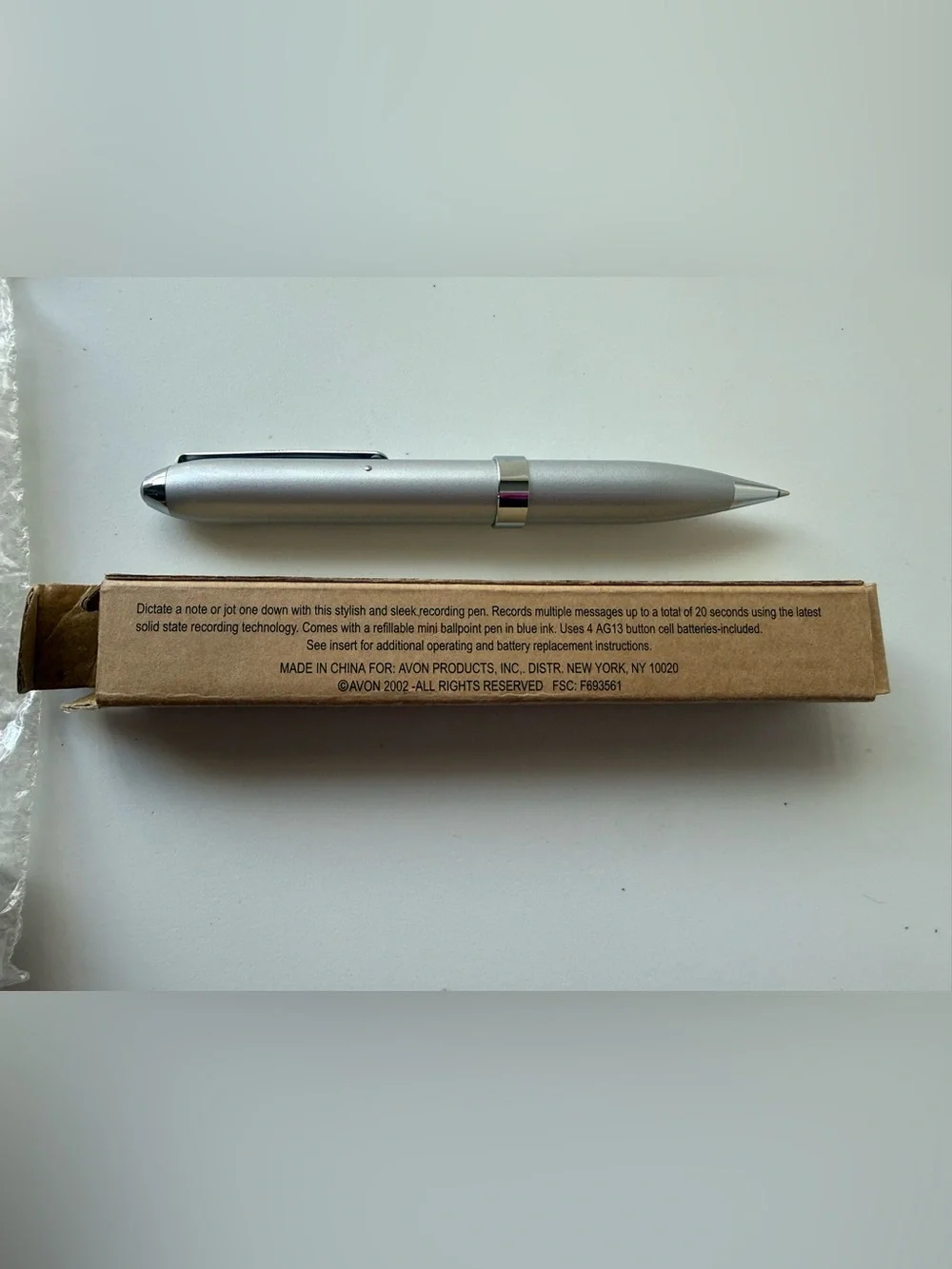 Vintage Avon 2002 Voice Recording Pen Silver Ballpoint Novelty NOS Untested