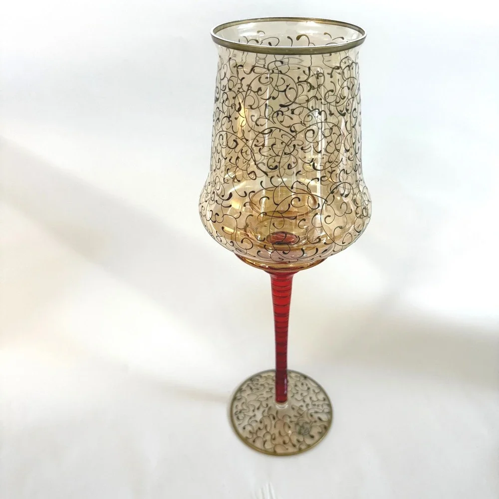VINTAGE Pier 1 Jubilee Hand Blown Glass Hurricane Candle Holder Romania 14