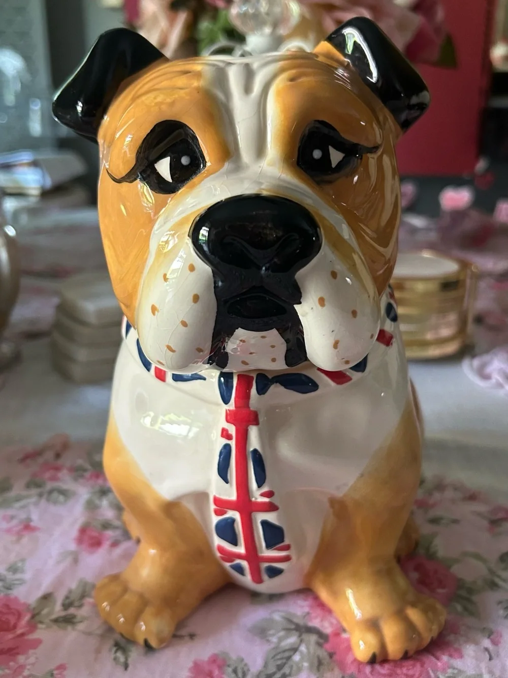 Vintage Ceramic English Bulldog Cookie Jar Mid-Century Novelty Kitchen Decor