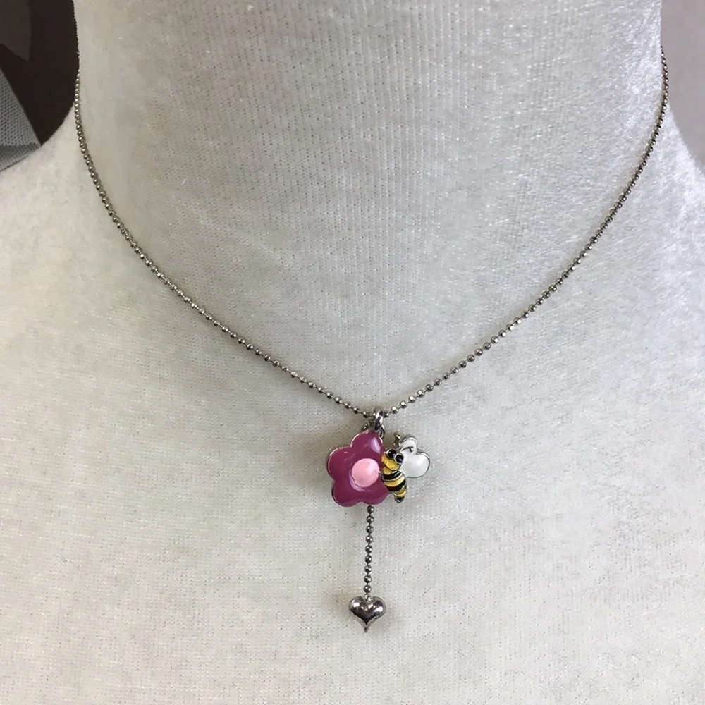 Cookie Lee Silver necklace Bee Flower Heart