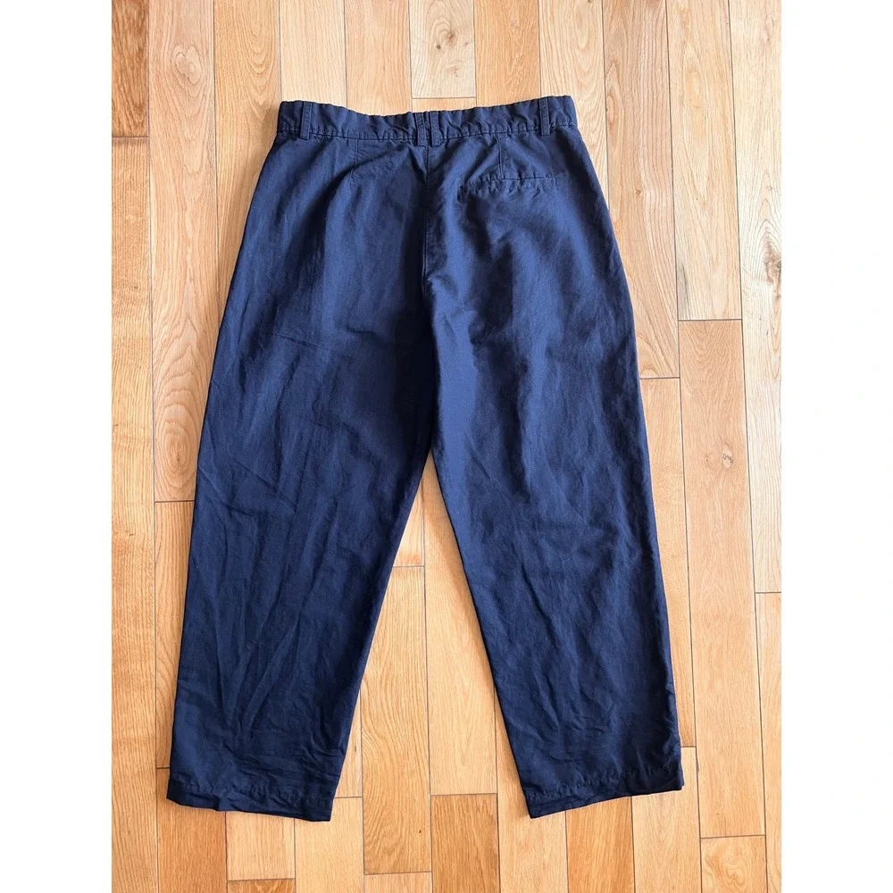 COS Cropped Wide Tapered Leg‎ Cotton Linen High Rise Pants Blue Womens Size 10