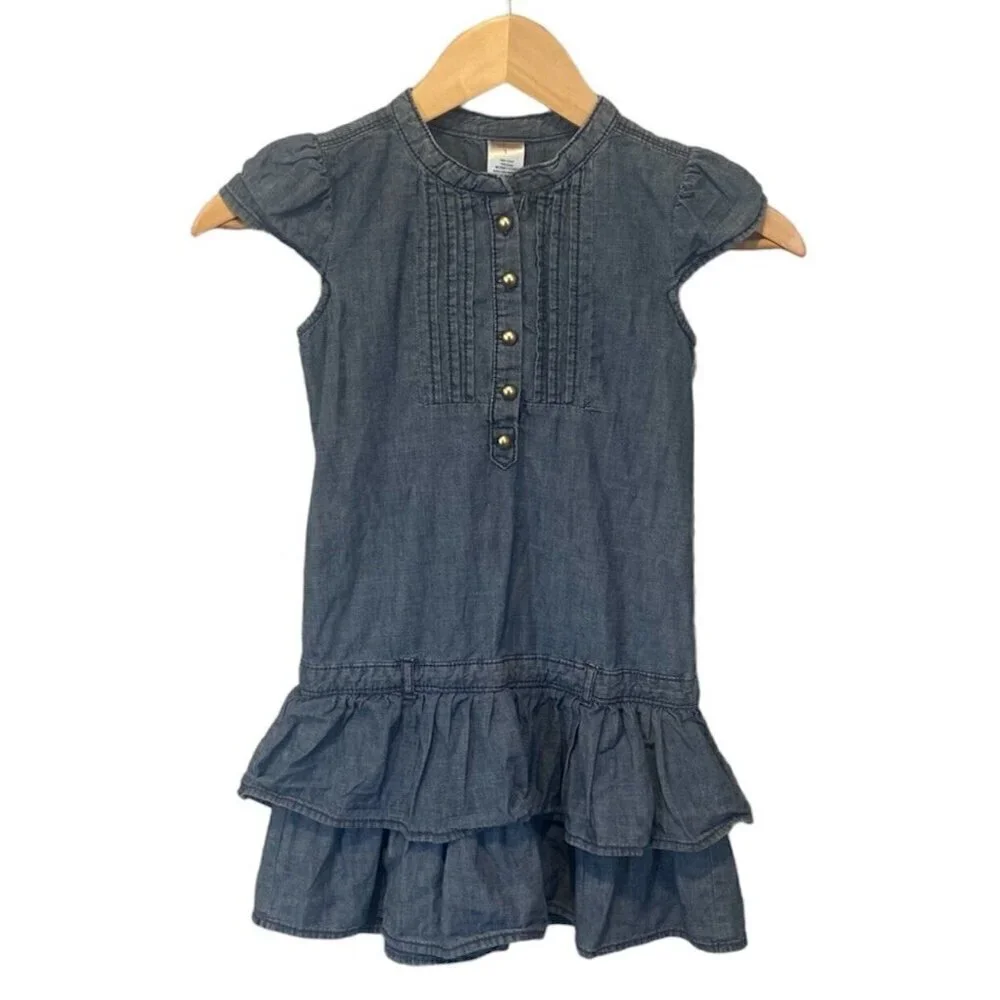 Gymboree Girls Dress Sz 7 Blue Drop Waist Short Sleeves Chambery Photos Fall