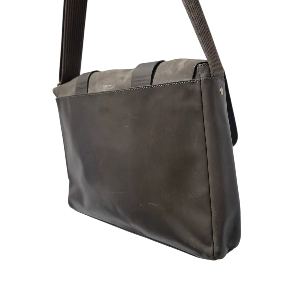 SKAGEN Men Gray Messenger Genuine Cowhide Leather Crossbody Laptop Crossbody Bag