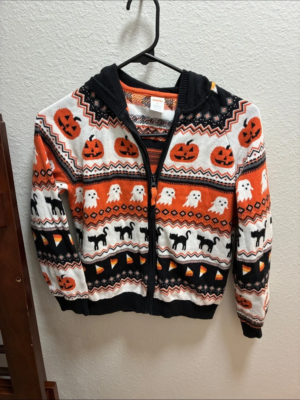 Gymboree Halloween Zip Hoodie - Orange, Black & White