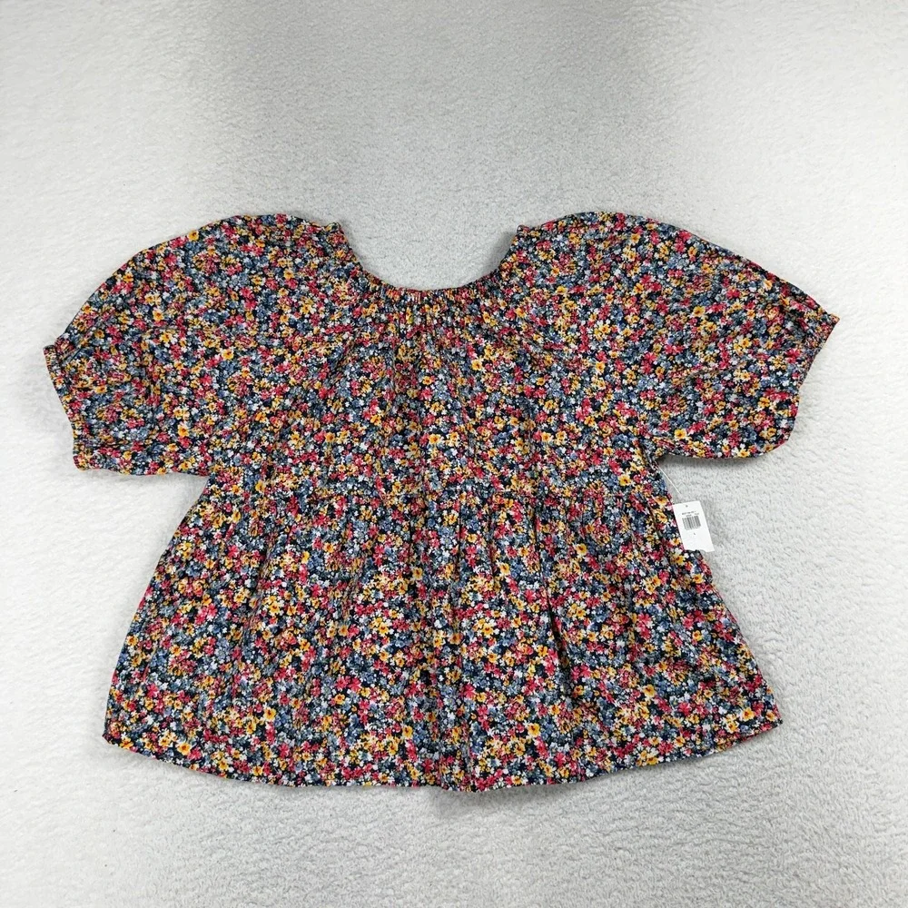 Old Navy Floral Babydoll Puff Sleeve Top Large Multi Color NWT Cotton Blouse