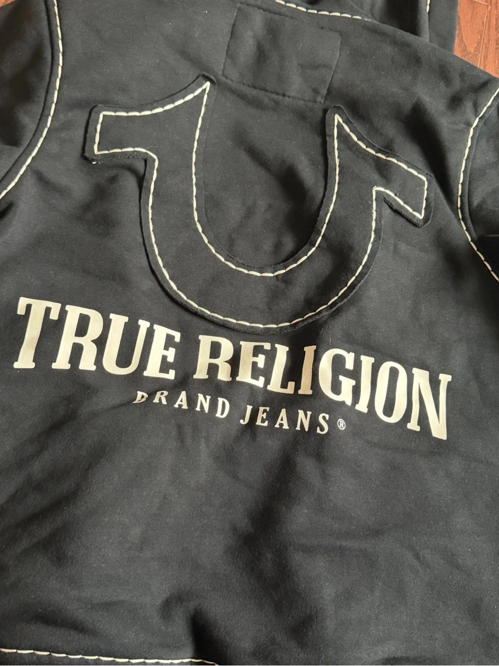 True Religion Black Hoodie with White Contrast Stitching