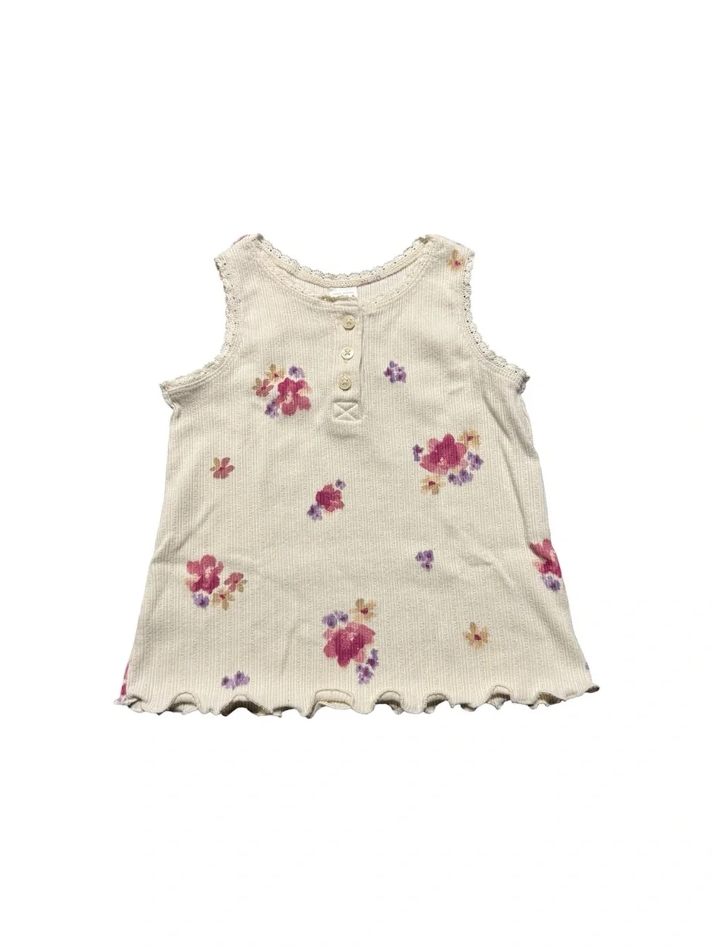 OshKosh B’gosh Toddler Girls Floral Ribbed Tank Top Size 4T Cream Shirt