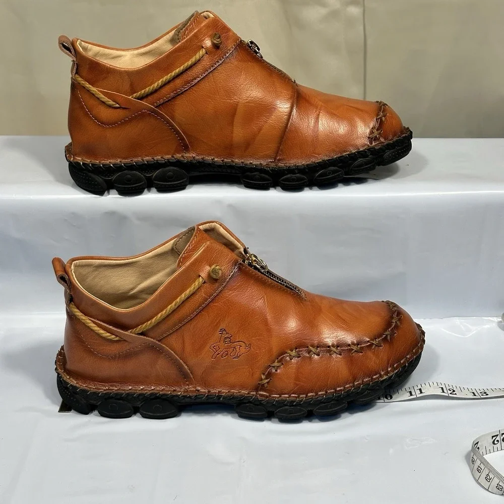 Men‎ Casual Shoes Handmade Leather Size 11-11.5 Brown Chukka Zip Nonslip Ankle