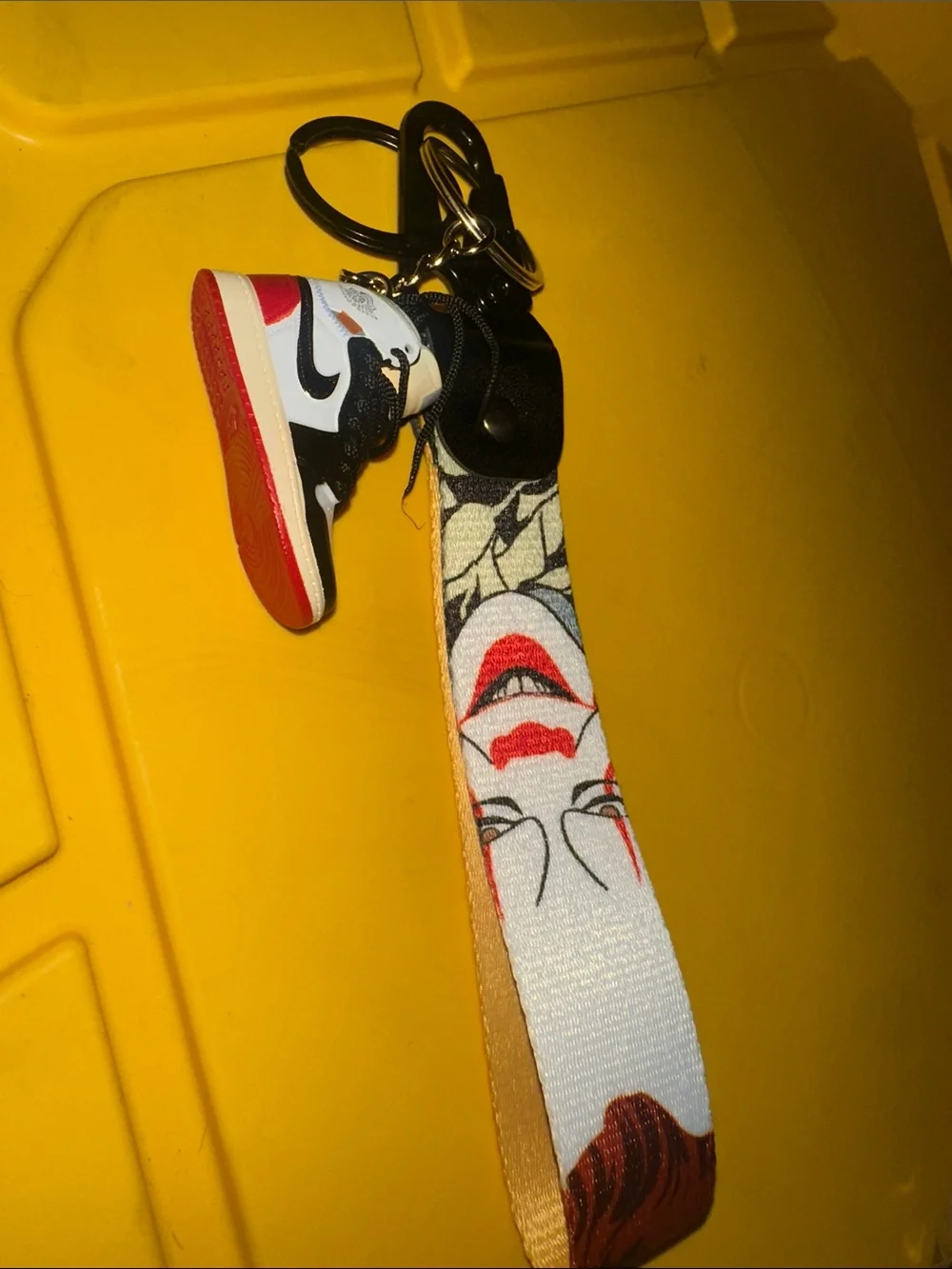 Jordan White Black and Red Mini Sneaker Keychain with Printed Strap