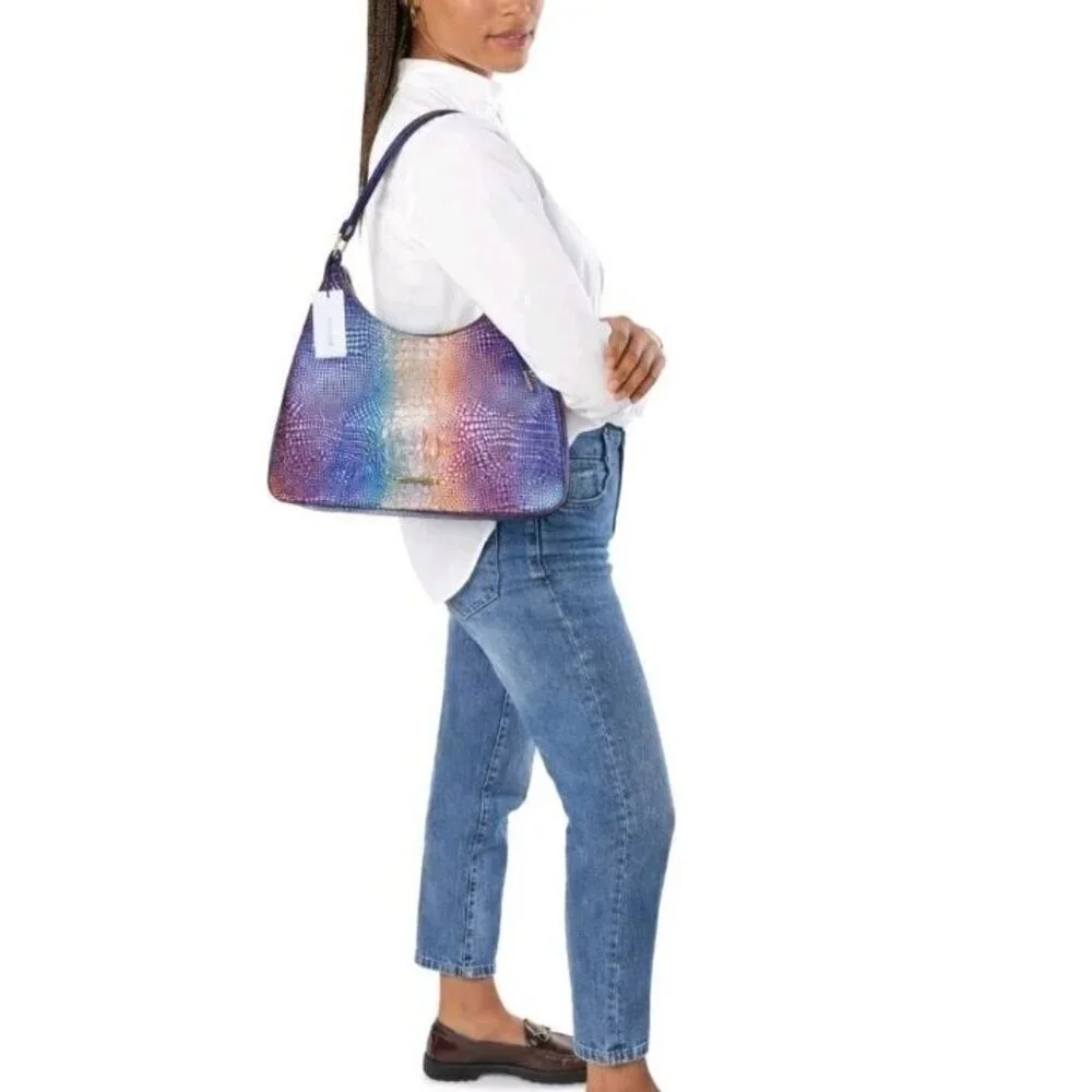Brahmin Tabitha Melbourne Ombre Rainbow Shoulder Bag Croc Embossed Leather NWT