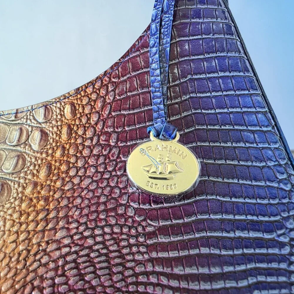 Brahmin Tabitha Melbourne Ombre Rainbow Shoulder Bag Croc Embossed Leather NWT