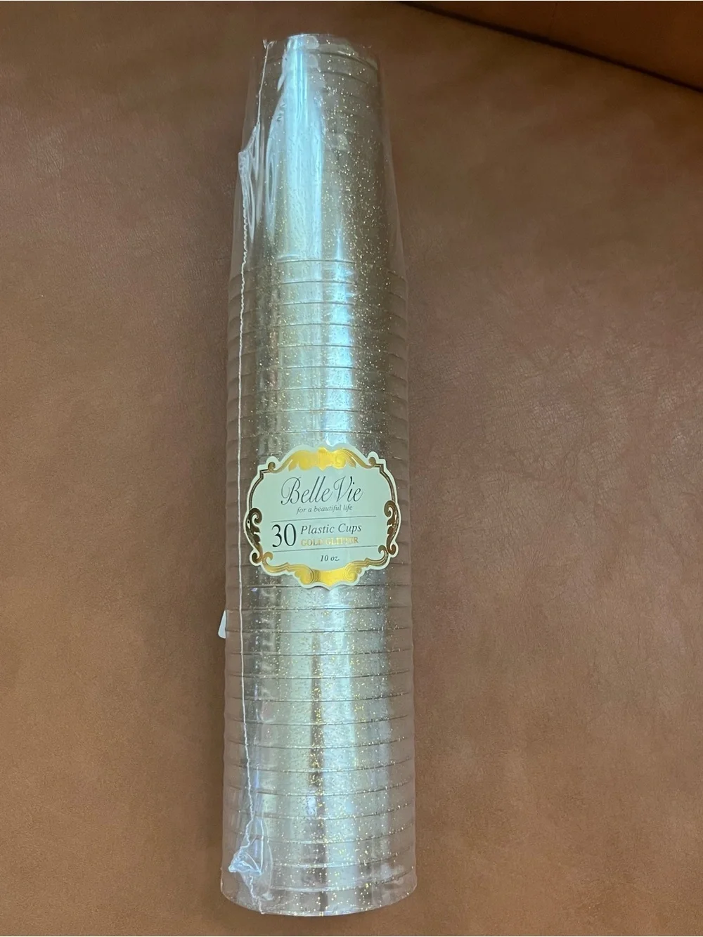 Belle Vie plastic party cups 30-pack of 10 oz gold glitter tumblers