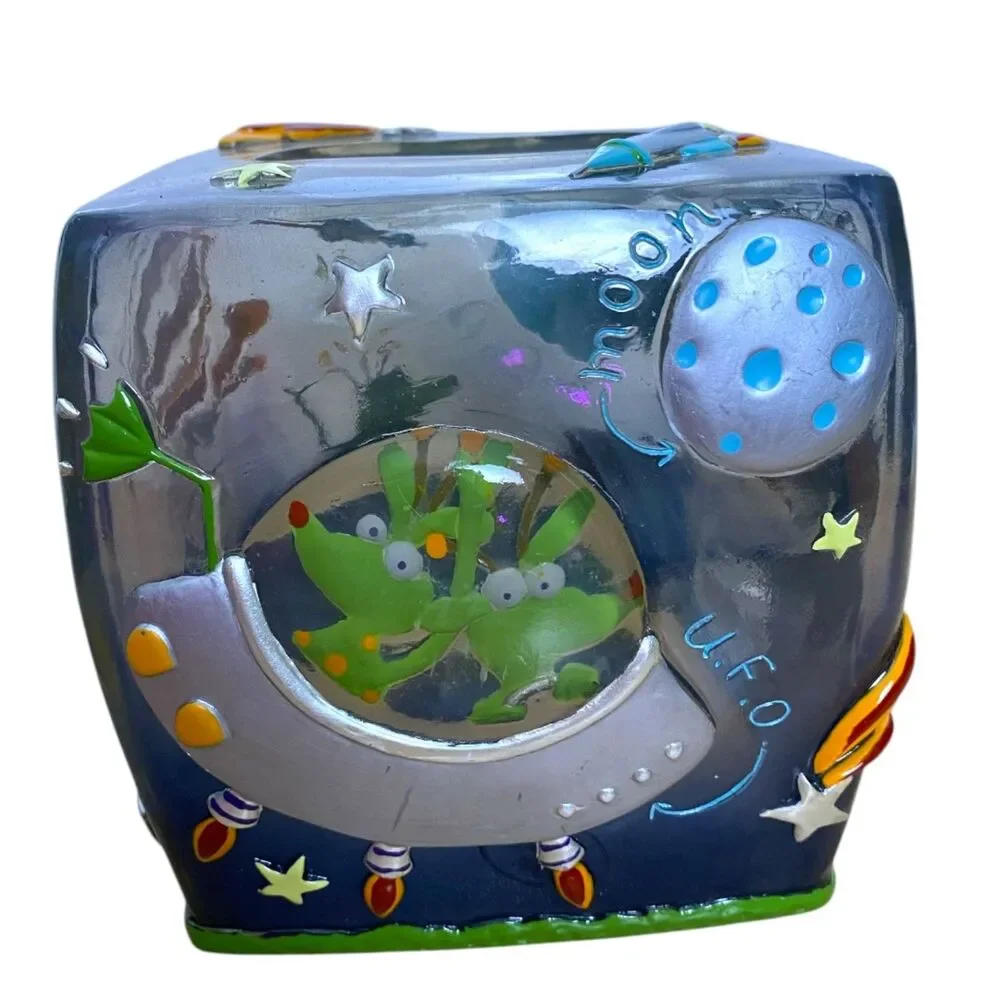 Laura Ashley Kids Space Astronaut Alien 3D Resin Tissue Box Cover Navy Blue C72Q