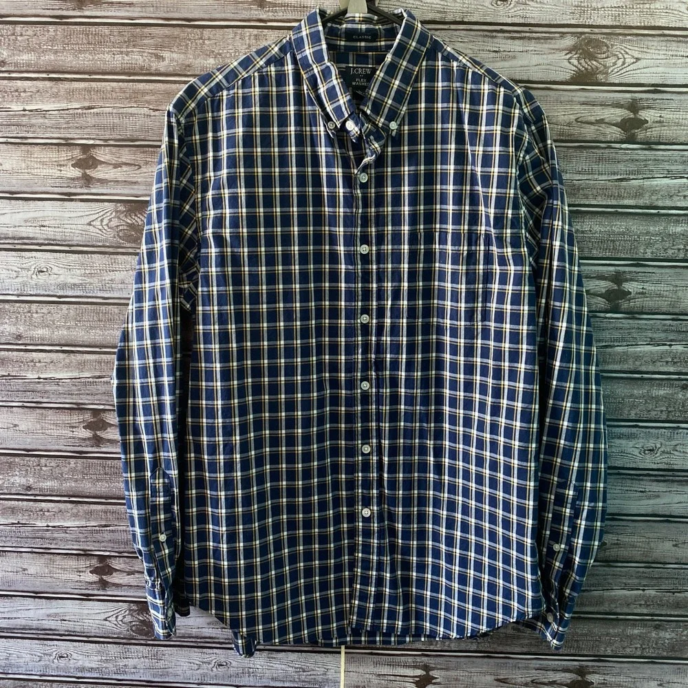 J. Crew Men's Classic Flex-Washed‎ Long-Sleeved Button-Down Shirt Size L Blue