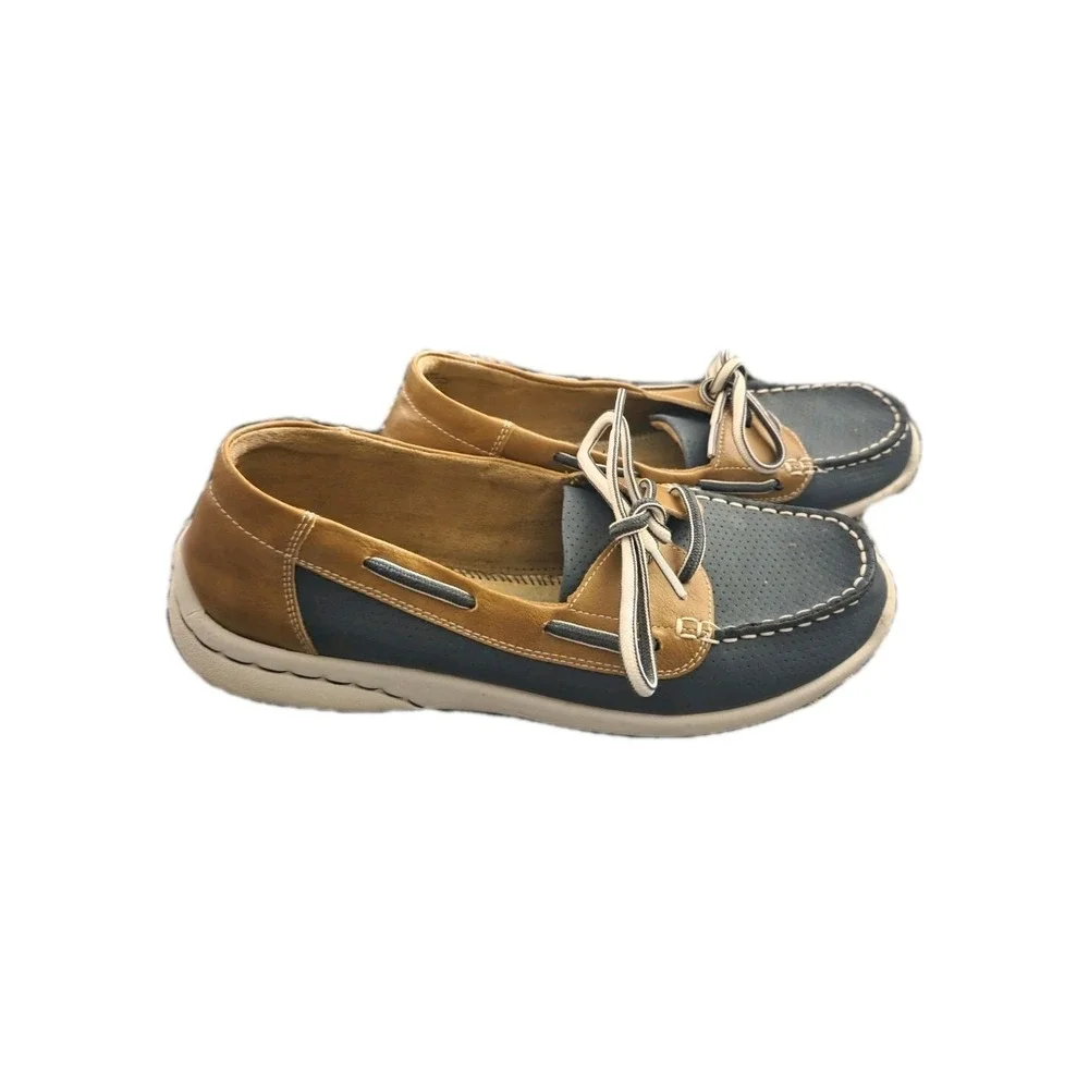 Men's Size 8 Blue Brown Boat‎ Shoes Casual Moc Toe Comfort Loafers Unbranded