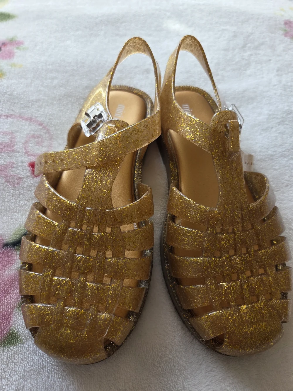 Mini Melissa Gold Glitter Jelly Sandals Girls Size 2