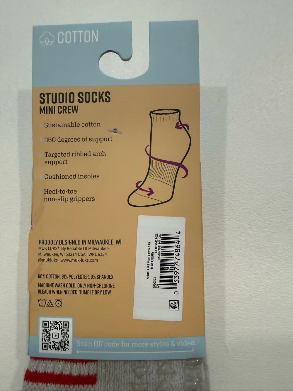 MUK LUKS Studio Socks Mini Crew 2-Pack Blue Cherry Non-Slip Yoga Pilates