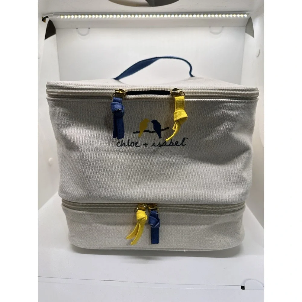 Chloe‎ + Isabel Cream Canvas Train Case Makeup Jewelry Organizer Travel Bag