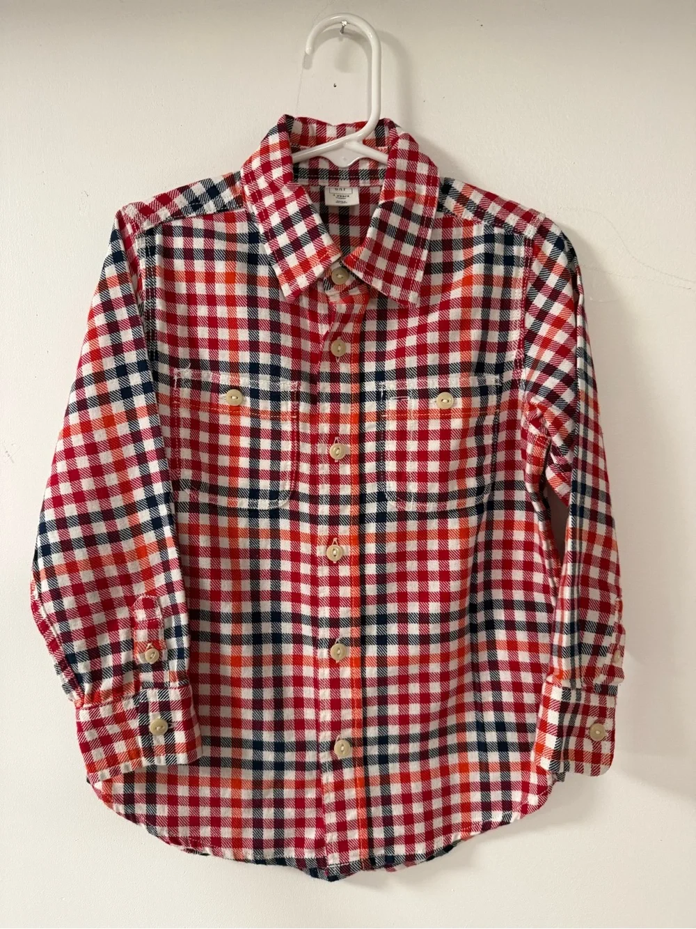 Red White and Navy Blue Plaid Button-Down Shirt