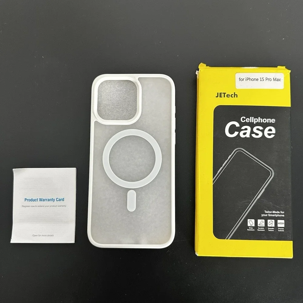 JETech iPhone 15 Pro Max Case‎ Magnetic Frosted Matte White Minimalist Tech