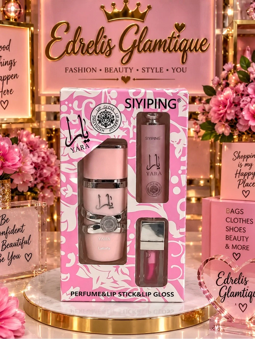 Yara Pink Lip Balm & Lip Gloss Gift Set