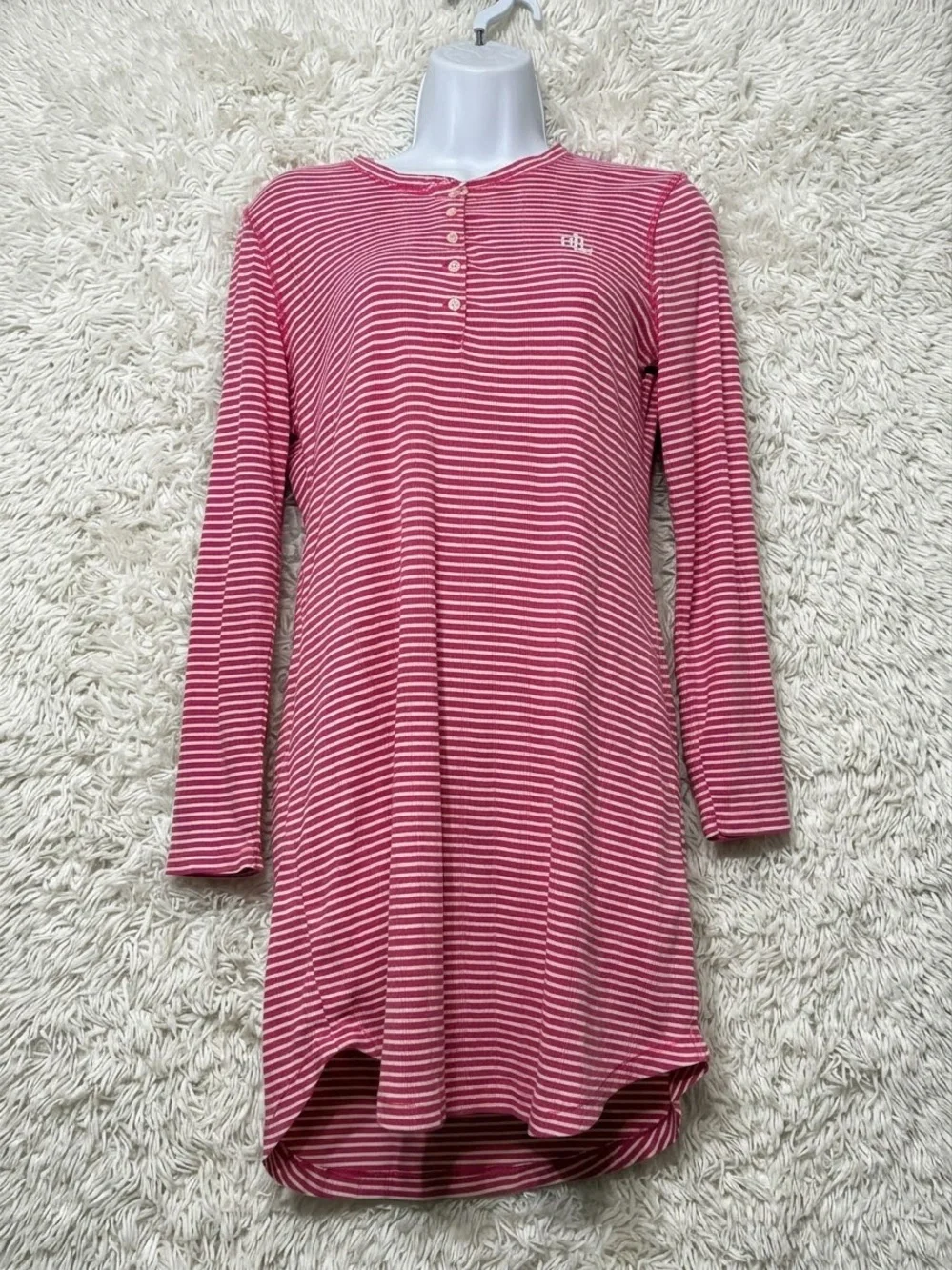Lauren Ralph Lauren Nightgown Sleepshirt Striped Cotton Blend LRL Monogram Small