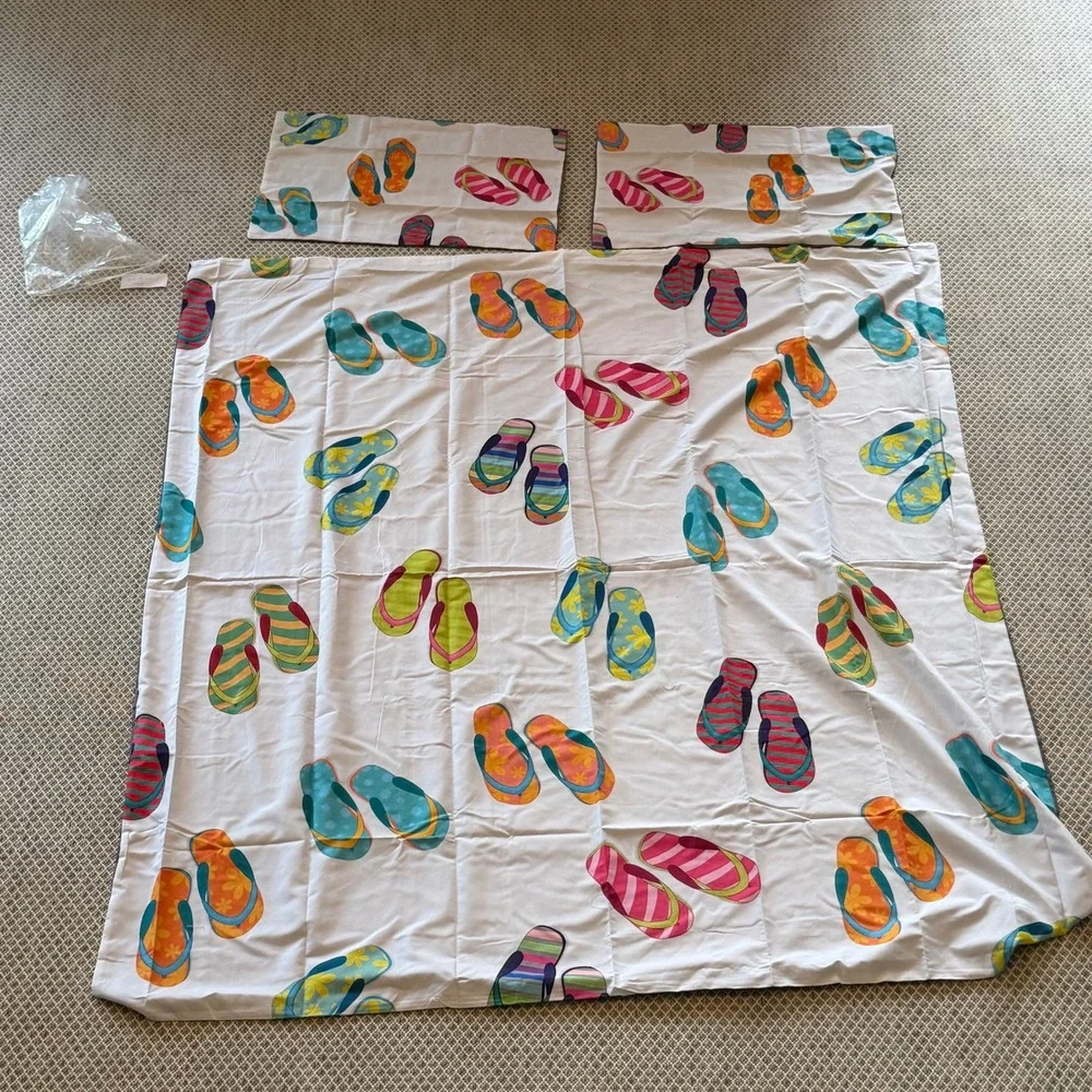 Flip Flop Duvet Cover Set Twin 2 Pillowcases Beach House Coastal Dorm Bedding