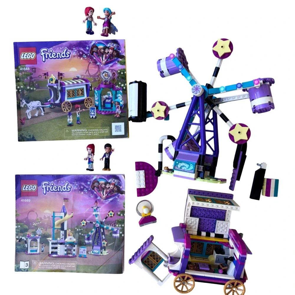 LEGO Friends Magical Funfair 41688 41689 Kids Purple Ferris Wheel Caravan Used