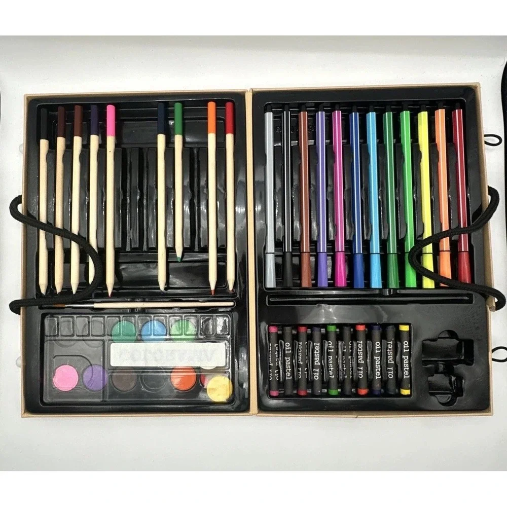 Art Set With Oil‎ Pastels Colored Pencils & Paints In Portable Case