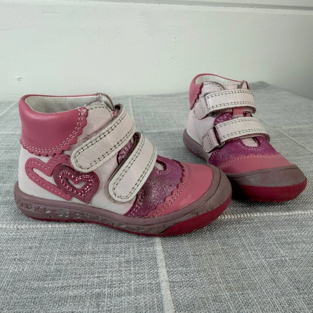 Bartek Girls Leather Boots Ankle Shoes Size 21 Pink Hearts Toddler US Size 5-5.5