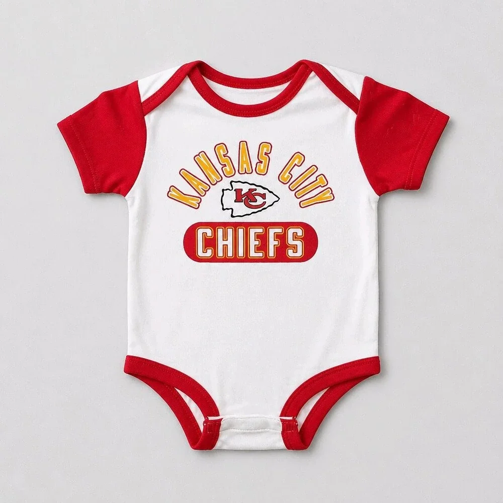 NFL Team Apparel Kansas City Chiefs Baby Onesie 6/9M White Red Trim