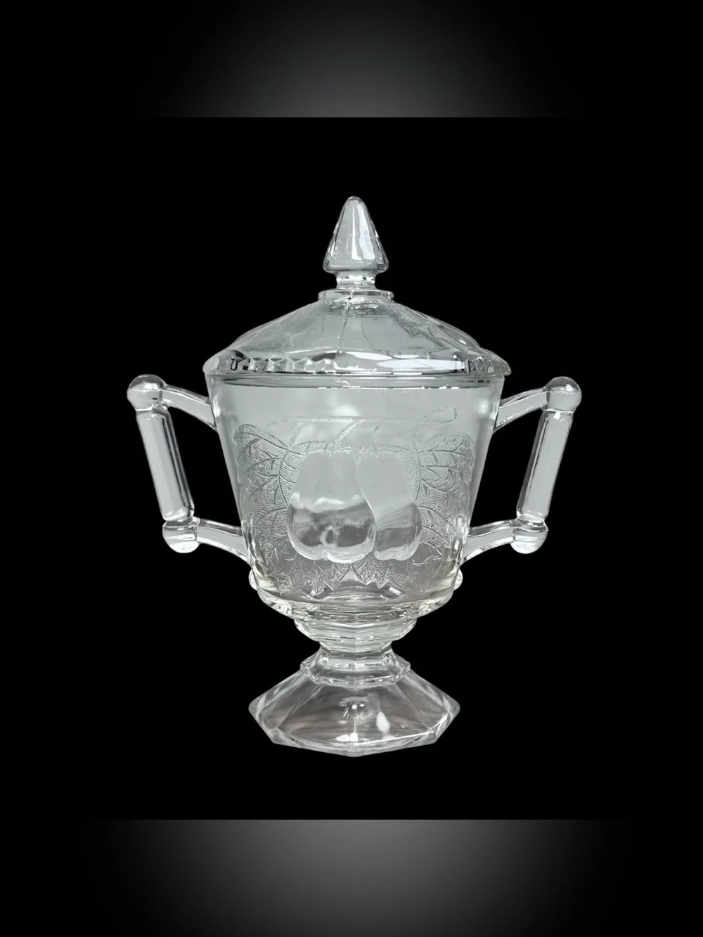 Jeannette Vintage Baltimore‎ Pear Footed Sugar Bowl Lid Clear Pressed Glass