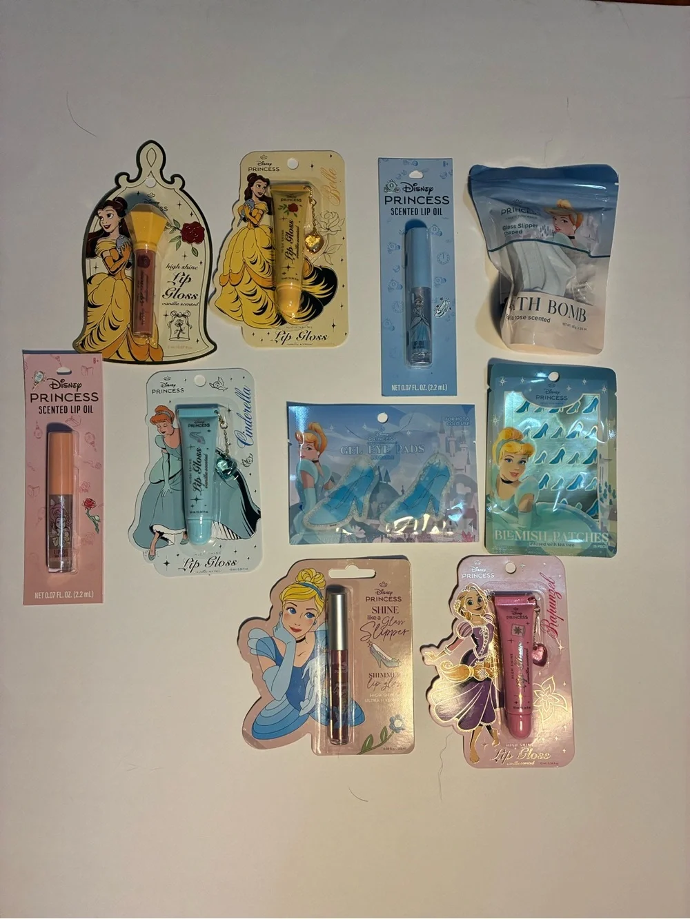 Disney Princess Lip Gloss & Scented Lip Oil Set - Pink, Blue, Yellow
