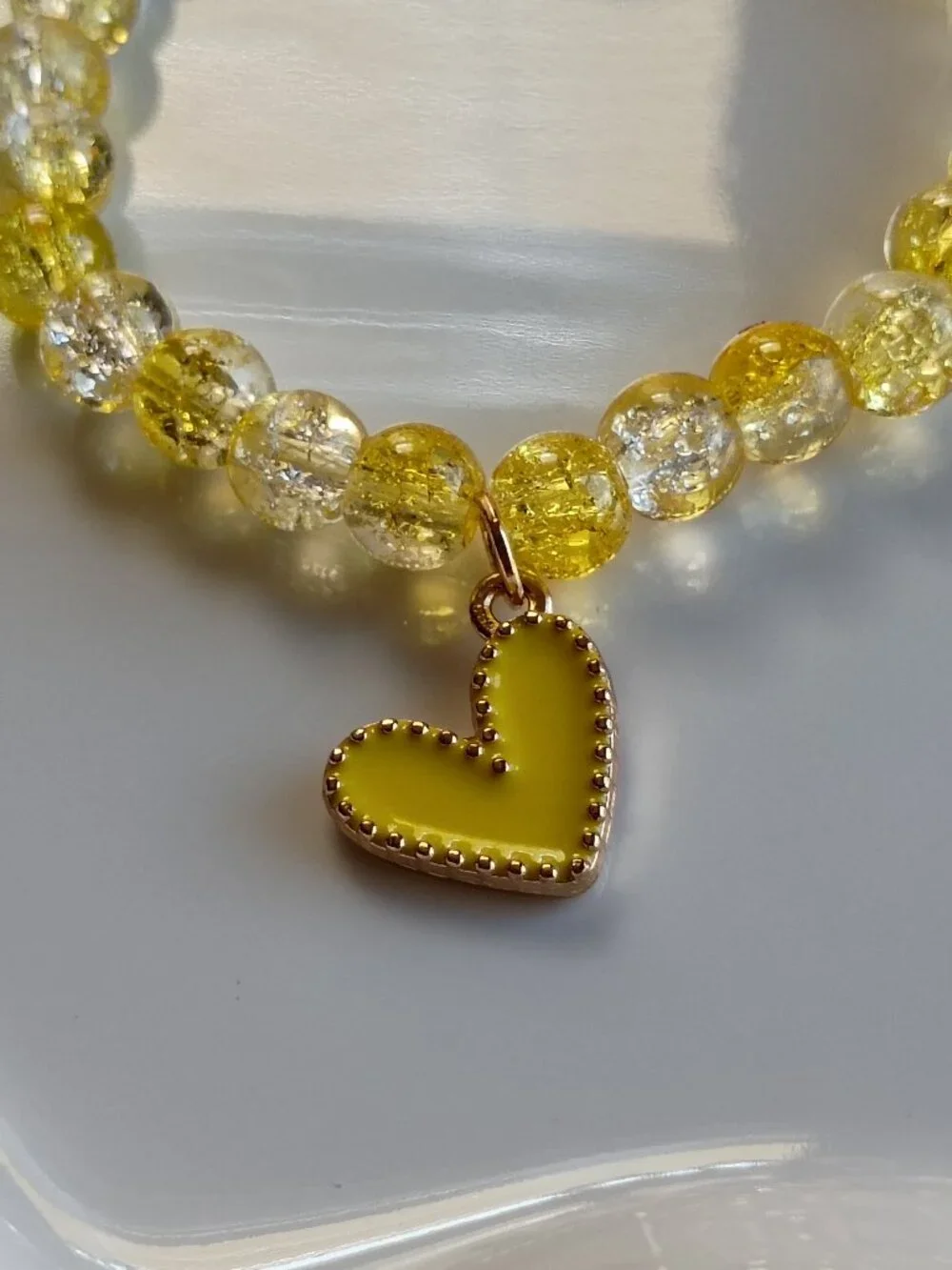 Sunshine Yellow Glass Beaded Bracelet, Handmade Kids Bracelet, 5.5