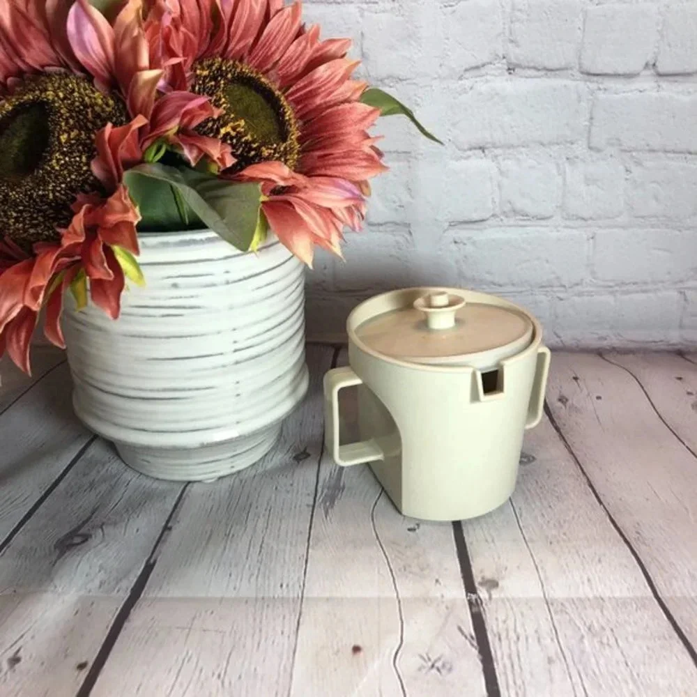 Vintage tupperware almond SUGAR container with 3 part seal