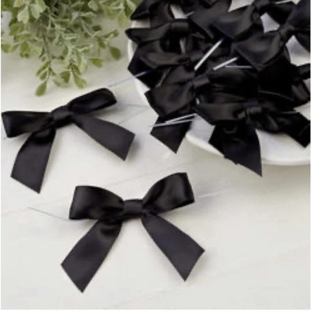 15‎ PCS Black Satin Ribbon Twist Tie Bows 2.5 Inch for Tying Package Gifts