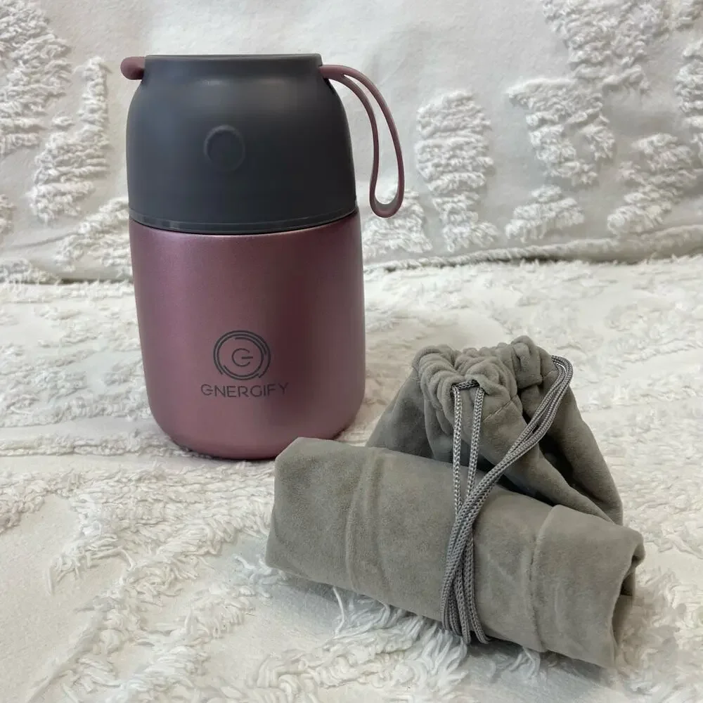 GNERGIFY Double Wall Vacuum Food Jar Thermos w/ Folding Spoon & Bag 22 oz Purple
