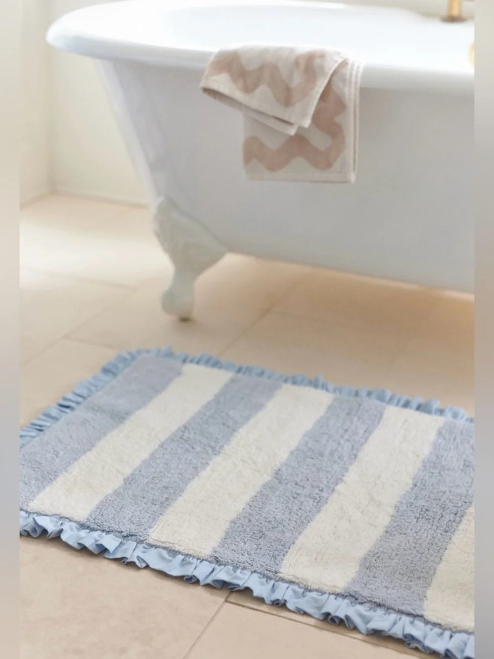 Anthropologie Ruffled Stripe Tufted Bath Mat NWT