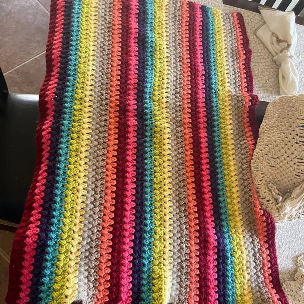 vintage handmade crochet afghan stitched baby blanket