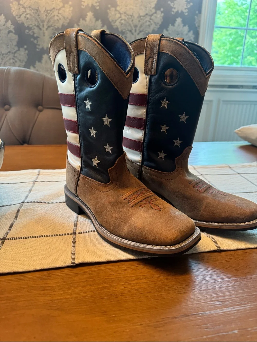 Kids American Flag Western Cowboy Boots - Brown/Black
