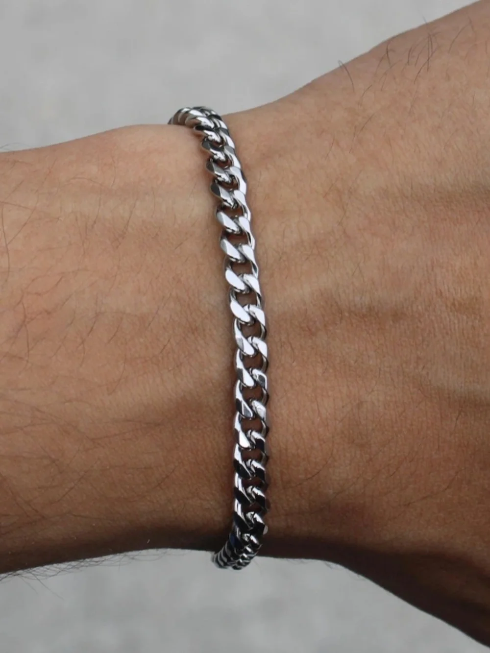 Stainless Steel Diamond Cut Curb Chain Bracelet-4mm
